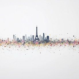 Minimalistische parijs skyline met pastel bloemenexplosie van Thea