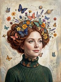 Vrouw met Bloemen en Vlinders kapsel van Patrick Ouwerkerk