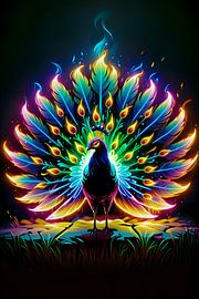 Peacock neon pop art by Makar Mokrynskyi