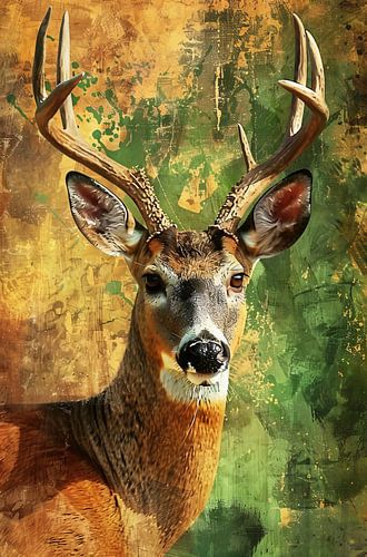 Dynamisch hertenportret met abstracte achtergrond