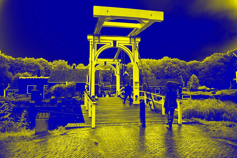 The Zaanse neighbourhood with bridge in the Arnhem Open Air Museum by Ronald Wilfred Jansen