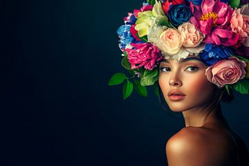 Floral wreath on delicate portrait models by Poster Art Shop