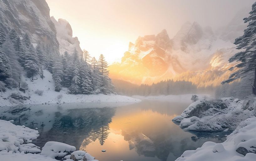 Sonnenaufgang in verschneitem Gelände von fernlichtsicht