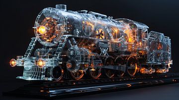Transparente Mechanik: Beleuchtete Dampflokomotive aus Glas und Bronze von Artz by Mr.JAi