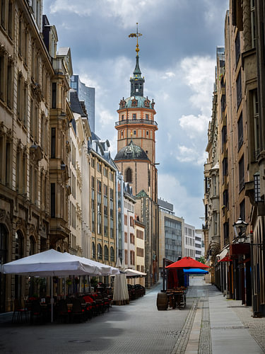 St Nicholas’ Church in Leipzig, set amongst historic façades