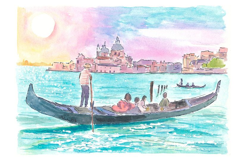 Romantische Gondelfahrt in Venedigs Canal Grande mit tanzendem Licht auf dem Wasser von Markus Bleichner