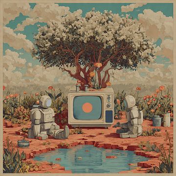 Satirische platte digitale illustratie Surrealistische scène