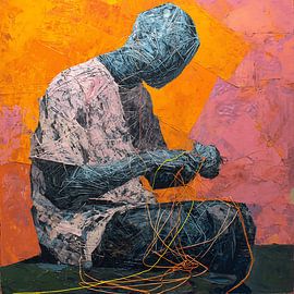 Selbstgenähte Qual: Surrealer Körperhorror eines zersplitterten Wesens, das sein eigenes Fleisch zusammennäht von Aden Pink Studio