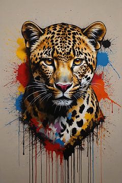 Bunter abstrakter Leopard in Aktion von De Muurdecoratie