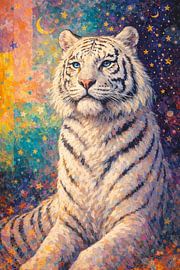 Gemälde eines weißen Tigers.