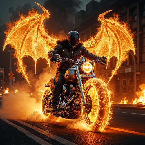 Dark Fantasy Gothic Wall Art: FLAMERIDER – The Hell Biker with the Wings of the Dragon