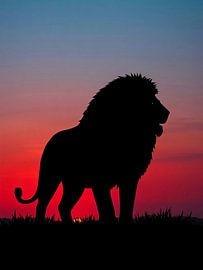 Majestic lion silhouette at sunrise