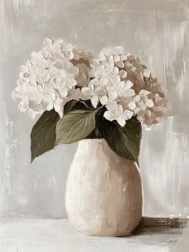 Hydrangeas in Vase Still Life, Pastel Flowers by IamHome Studio