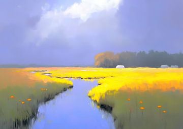 Bach durch Goldene Wiese von Kunst Laune