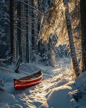 Kanoën in de winter van fernlichtsicht