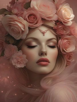 Woman with pink roses by Hilde Remerie Photography and digital art