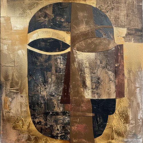 Masque tribal africain abstrait en marron et or