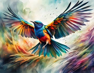 Prachtige vogels van de wereld - Veelkleurige Rush Tirant vogel van Johanna's Art