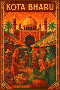 Kota Bharu Vintage Poster - Islamische Architektur & Marktszene Kunst