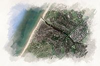 Kaart van Katwijk aan Zee in Aquarel stijl