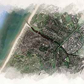 Map of Katwijk aan Zee in watercolor style by Aquarel Creative Design