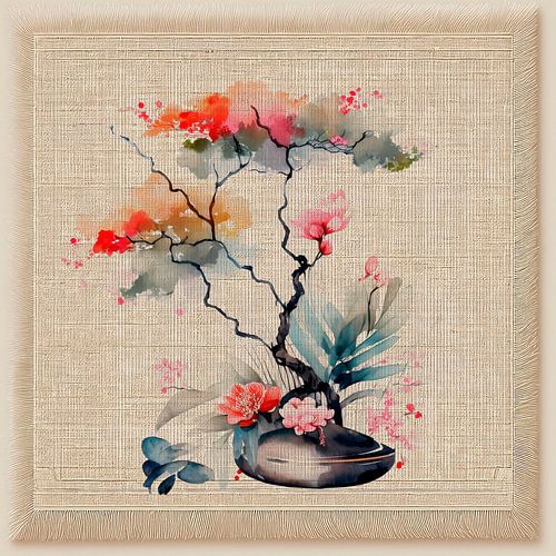 Japanische Blumenkunst Ikebana auf Leinen