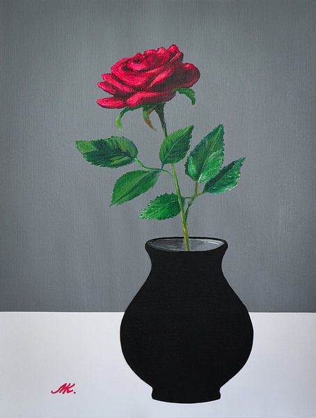 Flowers - Red Rose in Black Vase by Marina Kozyr