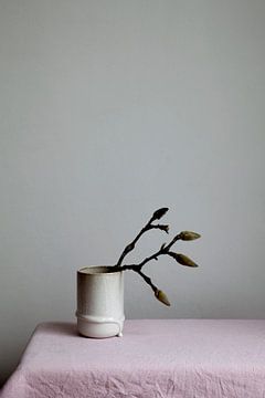 Stilleven van een magnolia takje in knop van Lilian Bisschop