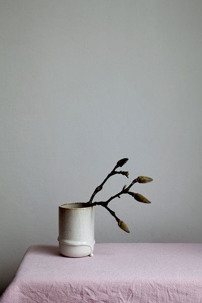Still life of a magnolia sprig in bud by Lilian Bisschop