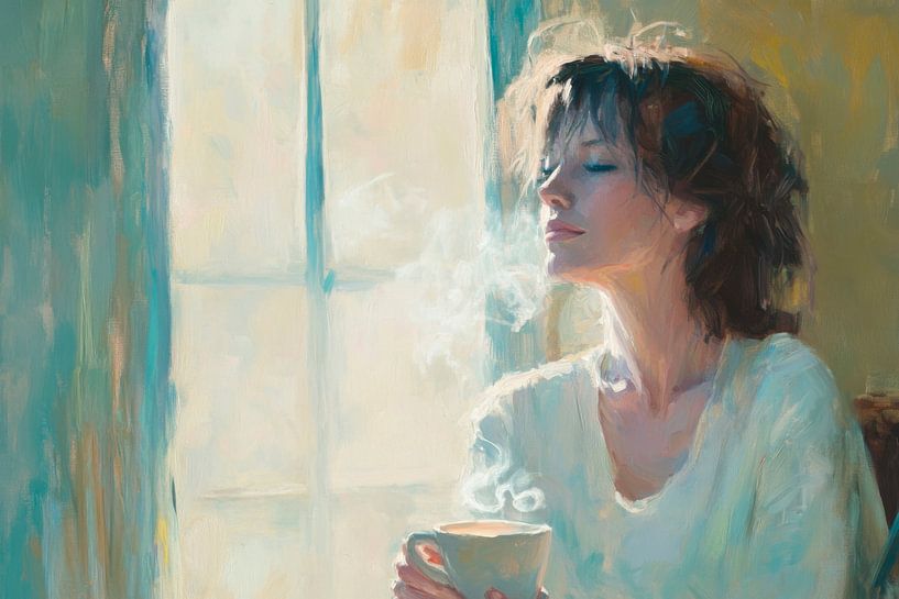 Kaffeeduft am Fenster von Poster Art Shop