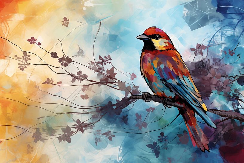 Wunderschöner Vogel im Mixed-Media-Pop-Art-Stil von Animaflora PicsStock