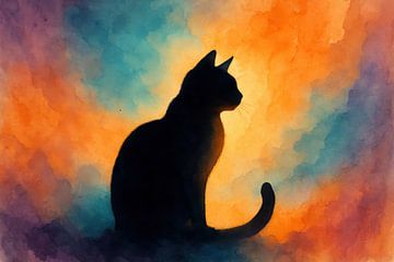 Silhouette cat with soft glow