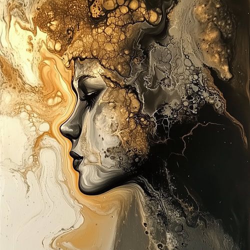 Abstracte vrouw in goud en zwart