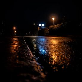 Lonely lights on the empty streets of a small town by Patrick Schwarzbach
