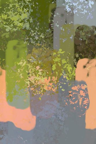 Abstract landschap in smaragdgroen, terra. Bos zonsondergang.