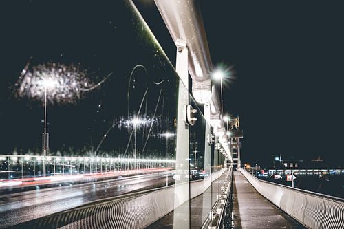 Night photo of kampen, Overijssel and his modern city bridge.