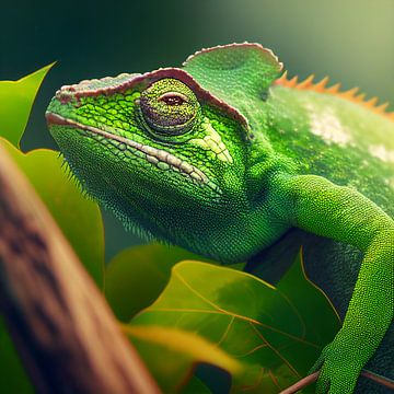 Green iguana on a branch, illustration by Animaflora PicsStock