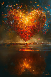 Colorful heart and butterfly abstract by Wilma Mesman