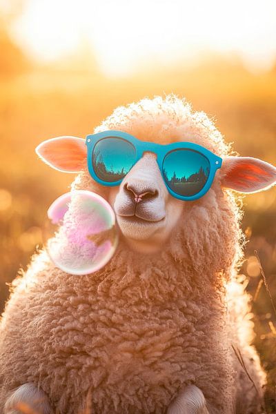 Sheep with sunglasses and soap bubble by Poster Art Shop