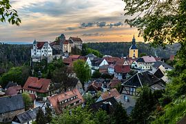 Hohnstein Castle and town in Saxon Switzerland at sunset by Frank Herrmann