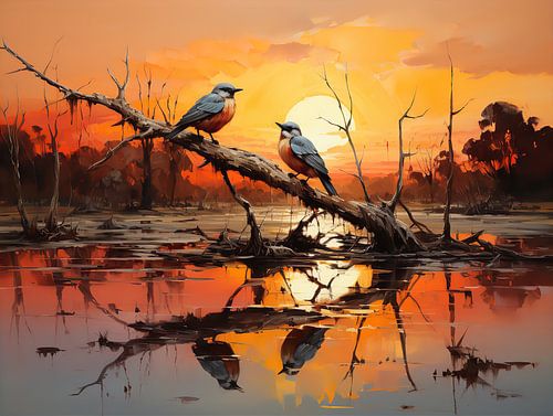 birds in sunset
