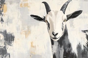 Minimalist goat painting in shades of grey by Imperial Art House