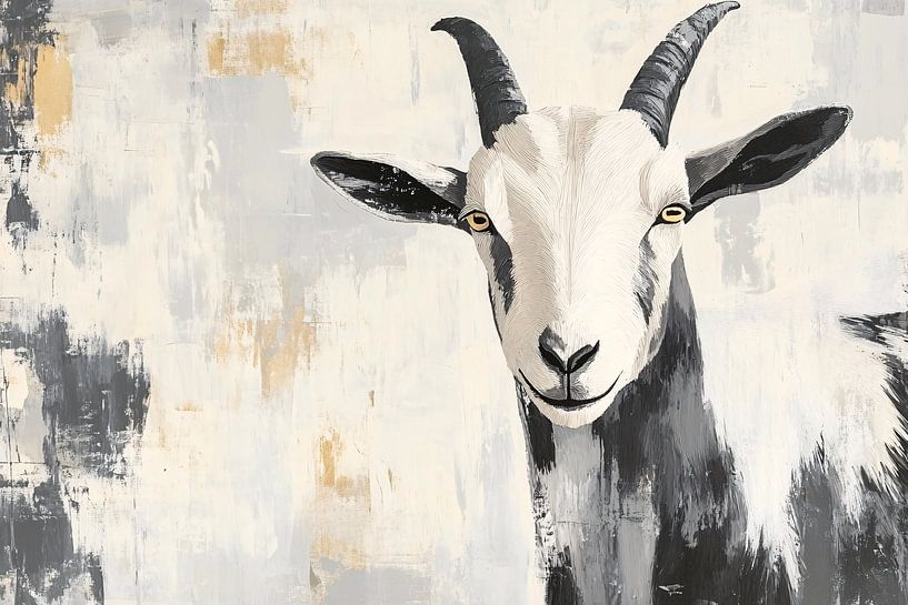 Minimalist goat painting in shades of grey by Imperial Art House