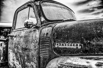 Chevrolet pickup detail in black and white