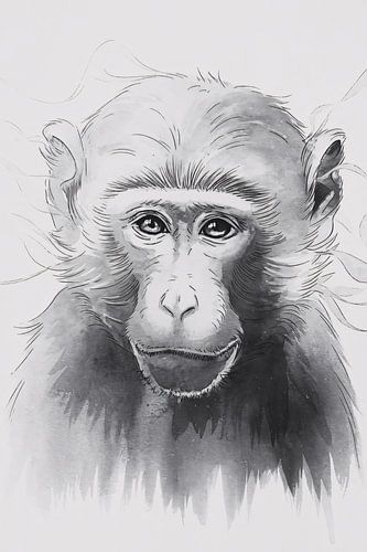 Zwart-wit portret van een aap