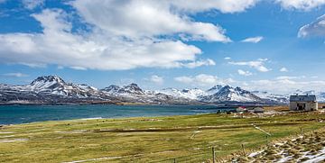 Baai in besneeuwd IJsland van Bas Wolfs