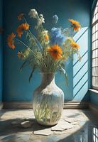 Glazen vaas met lange bloemen