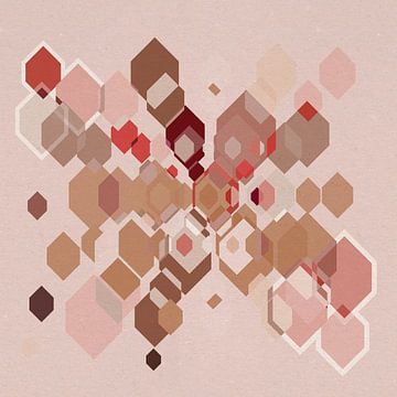 Colorful 70s retro geometric abstraction in pink, brown, beige by Dina Dankers