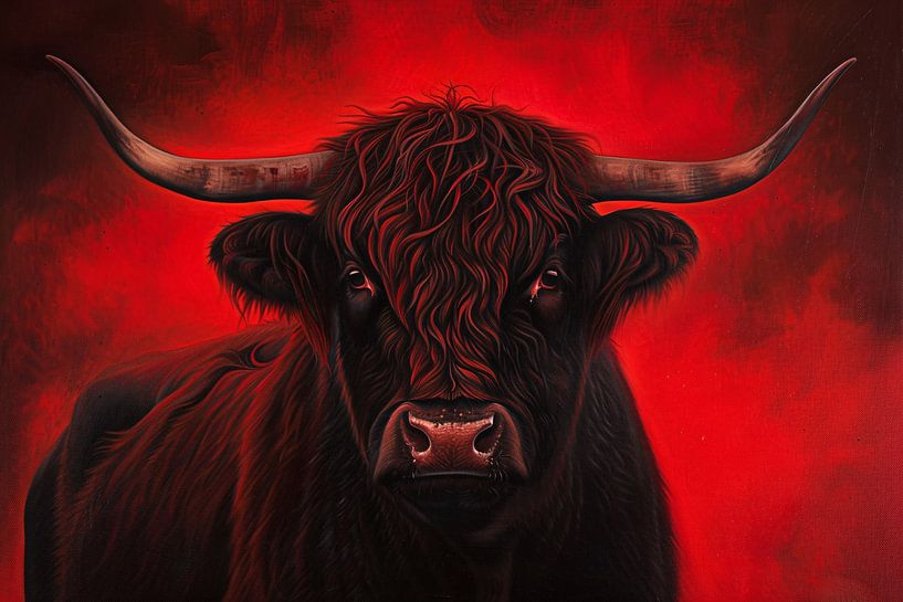 Majestic Scottish highlander with fiery background by Art & Soul Creations