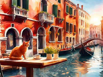 Ciao Venezia - Aquarel Kattenkunst van Vincent the Cat